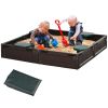 Outsunny Kids Outdoor Sandbox with Cover, Easy Assembly, Durable Garden Bed for Backyard Fun, Brown