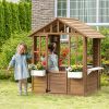 Outsunny Kids Wooden Playhouse, Outdoor Garden Games Cottage with Working Door, Windows, Flowers Pot Holder, 47" x 38" x 54"