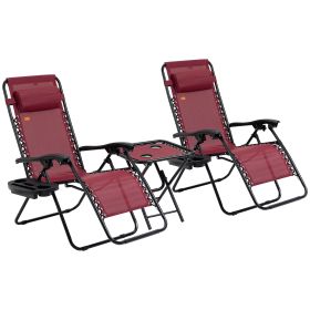 Outsunny 3-Piece Zero Gravity Set, Recliner Chairs with Side Table, Grey, Poolside & Camping