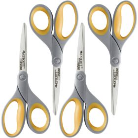 8" Titanium Bonded Scissors 4-Pack – Soft Grip Handle, Ultra-Sharp Multipurpose Shears for Home, Office & School Use