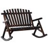 Outsunny Classic Wooden High-Back Rocker, Carbonized for Garden Serenity & Relaxation, Durable Outdoor Furniture