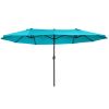 Outsunny 15ft Patio Umbrella with Base, Rectangular, Double-Canopy, UV-Blocking, Easy Crank, Blue