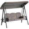Outsunny Patio Swing Bench 3-Person Steel Canopy Cushioned with Side Trays Comfortable Brown