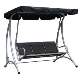 Outsunny 3 Person Outdoor Swing Chair Bench Black Patio Swing with Stand and Adjustable Canopy for Garden Poolside