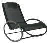 Outsunny Patio Rocking Chair, Outdoor Chaise Lounger with Headrest Pillow and Breathable Fabric for Backyard, Living Room, Deck and Poolside, Black