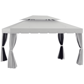 Outsunny Patio Gazebo 10x13 with 2-Tier Polyester Roof and Mesh Portable Aluminum Frame Grey for Outdoor
