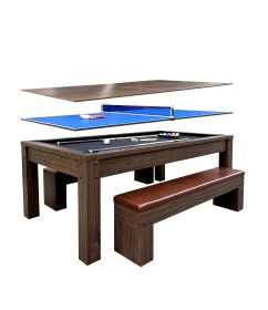 7ft 3-in-1 Multi-Functional Pool Table with Benches (Pool Table + Ping Pong Table + Dining Table)