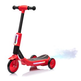 2in1 Kids Ride On Three-Wheel Electric Scooter,Tail Color Lights W/Spray,Wider Pedal,PU Wheels For Effective Floor Protection