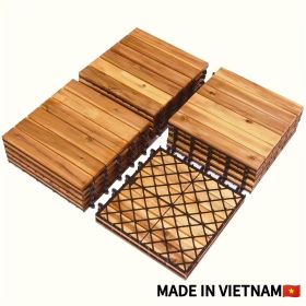 10pcs Interlocking Patio Deck Tiles 11.8 x 11.8in Wood Floor Tiles Outdoor Flooring for Patio Garden Deck Poolside