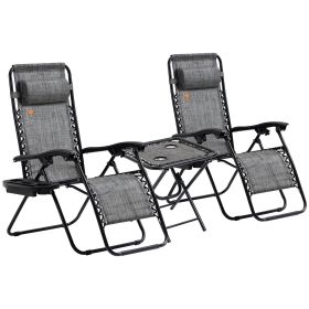 Outsunny Zero Gravity Chair Set with Side Table, Folding Reclining Chair with Cupholders & Pillows, Adjustable Lounge Chair for Pool, Backyard, Lawn