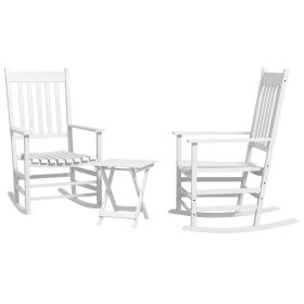 Outsunny Outdoor Rocking Chair Set of 2 with Side Table, Patio Wooden Rocking Chair with Smooth Armrests, High Back for Garden, Balcony, Porch