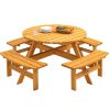 8 Person Wooden Picnic Table, Outdoor Camping Dining Table with Seat, Garden, DIY w/ 4 Built-in Benches, 2220lb Capacity - Natural