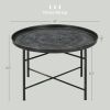 HOMCOM Cafe Table for Living Room, 24" Round Center Table with Hammered Tray Top and Metal Frame for Bedroom, Pewter