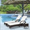 Outsunny 3-Piece Wicker Lounge Chair Set, Outdoor Loungers with Armrests, Cushion & Headrest, Side Table & Wheels, Brown