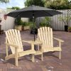 Outsunny Wooden Adirondack Chairs Set of 2 Outdoor Double Seat w/ Center Table Umbrella Hole Patio Backyard Deck Natural