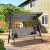 Outsunny Patio Swing Bench 3-Person Steel Canopy Cushioned with Side Trays Comfortable Brown