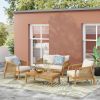 4-Pieces Acacia Wood Patio Furniture Set, Outdoor Furniture with Coffee Table, Patio Conversation Set Deep Seating with Soft Cushion