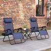 Outsunny Zero Gravity Lounger Chair Set of 3, Folding Reclining Patio Chair, Side Table, Cup Holder, Headrest, Blue, Poolside & Camping