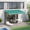 Outsunny 10' x 8' Manual Retractable Awning Sun Shade Shelter for Patio Deck Yard with UV Protection and Easy Crank Opening, Green
