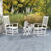 Outsunny Outdoor Rocking Chair Set of 2 with Side Table, Patio Wooden Rocking Chair with Smooth Armrests, High Back for Garden, Balcony, Porch