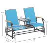 Outsunny Outdoor 2-Person Glider Bench, Outside Glider Swing Chair Loveseat with Table, Steel Frame, Blue
