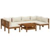 7 Piece Patio Lounge Set with Cream Cushion Solid Acacia Wood