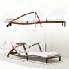Outsunny Set of 2 Wicker Chaise Lounge Chair Outdoor Patio Lounger with Adjustable Back, Wheels, Cushion, and Armrests, Beige