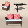 Four-Piece Sofa Set Table With Sofa Chair PE Rattan Outdoor Furniture HY4-001 Box *1 With Emerald Green Color Cushion