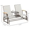 Outsunny Outdoor 2-Person Glider Bench, Outside Glider Swing Chair Loveseat with Table, Steel Frame, Cream White