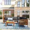 GO Wood Structure Outdoor Sofa Set with gray Cushions Exotic design Water-resistant and UV Protected texture High quality acacia wood Strong Metal Acc
