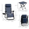 Outsunny Zero Gravity Lounger Chair Set of 3, Folding Reclining Patio Chair, Side Table, Cup Holder, Headrest, Blue, Poolside & Camping