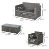Outsunny 4-Piece Resin Wicker Set Outdoor Seating with Chairs Loveseat Glass Table Gray