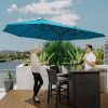 Outsunny 15ft Patio Umbrella with Base, Rectangular, Double-Canopy, UV-Blocking, Easy Crank, Blue