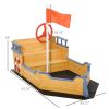 Outsunny Cedar Wood Kids Sandbox, Pirate Ship Play Boat with Bench Seats and Storage
