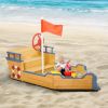 Outsunny Cedar Wood Kids Sandbox, Pirate Ship Play Boat with Bench Seats and Storage