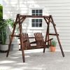 Outsunny Adirondack Swing Chair Outdoor 2-Seat Freestanding Solid Wood with Center Table Carbonized