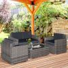 Outsunny 4-Piece Resin Wicker Set Outdoor Seating with Chairs Loveseat Glass Table Gray