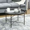 HOMCOM Cafe Table for Living Room, 24" Round Center Table with Hammered Tray Top and Metal Frame for Bedroom, Pewter