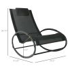Outsunny Patio Rocking Chair, Outdoor Chaise Lounger with Headrest Pillow and Breathable Fabric for Backyard, Living Room, Deck and Poolside, Black