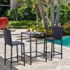 Outsunny Wicker Bar Set, 3-Piece Outdoor Counter Height with Glass Top Table & Stools, All-Weather - Black