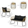 Outsunny 5-Piece Rattan Patio Furniture Set, Includes Cushioned Loveseat, Chairs, and Stackable Tables, Black