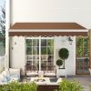 Outsunny 13' x 8' Manual Retractable Sun Shade Patio Awning with Durable Design & Adjustable Length Canopy, Coffee Brown