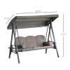Outsunny Patio Swing Bench 3-Person Steel Canopy Cushioned with Side Trays Comfortable Brown