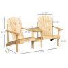 Outsunny Wooden Adirondack Chairs Set of 2 Outdoor Double Seat w/ Center Table Umbrella Hole Patio Backyard Deck Natural