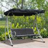 Outsunny 3 Person Outdoor Swing Chair Bench Black Patio Swing with Stand and Adjustable Canopy for Garden Poolside
