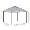 Outsunny 10x12 Gazebo, Vented Canopy, Zippered Sidewalls, Steel Fram, Gray