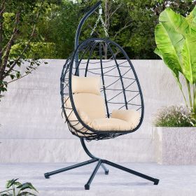 Egg Chair with Stand Indoor Outdoor Swing Chair Patio Wicker Hanging Egg Chair Hanging Basket Chair Hammock Chair with Stand for Bedroom Living Room B (Color: as Pic)