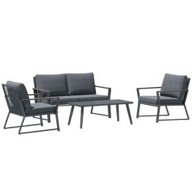 4 Piece Patio Furniture Set, Aluminum Conversation Set, Outdoor Garden Sofa Set with Armchairs, Loveseat, Center Coffee Table and Cushions, Dark Grey (Color: as Pic)