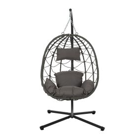 Egg Chair with Stand Indoor Outdoor Swing Chair Patio Wicker Hanging Egg Chair Hanging Basket Chair with Stand for Bedroom Living Room Balcony (Color: as Pic)