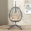 Egg Chair with Stand Indoor Outdoor Swing Chair Patio Wicker Hanging Egg Chair Hanging Basket Chair Hammock Chair with Stand for Bedroom Living Room B